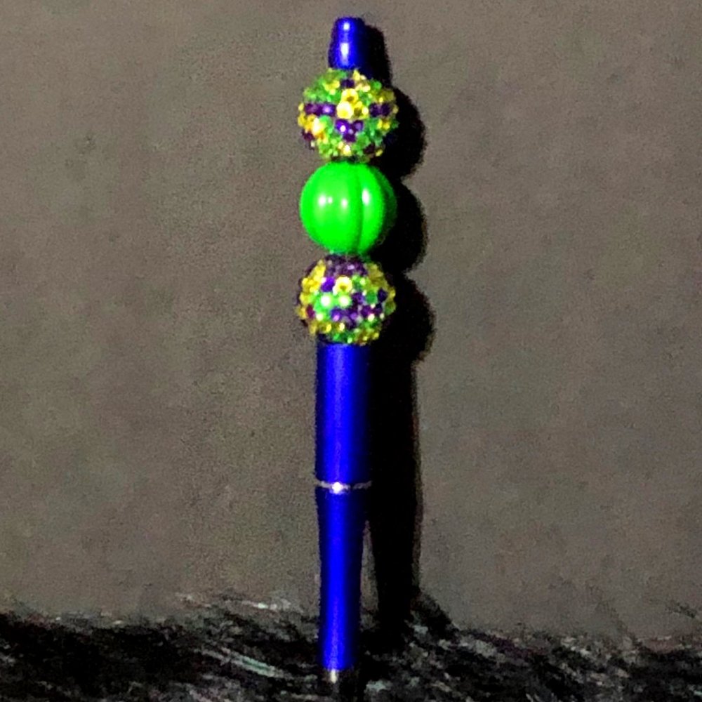 Handmade Purple/Green/Yellow and Royal Blue Beaded Ballpoint Pen